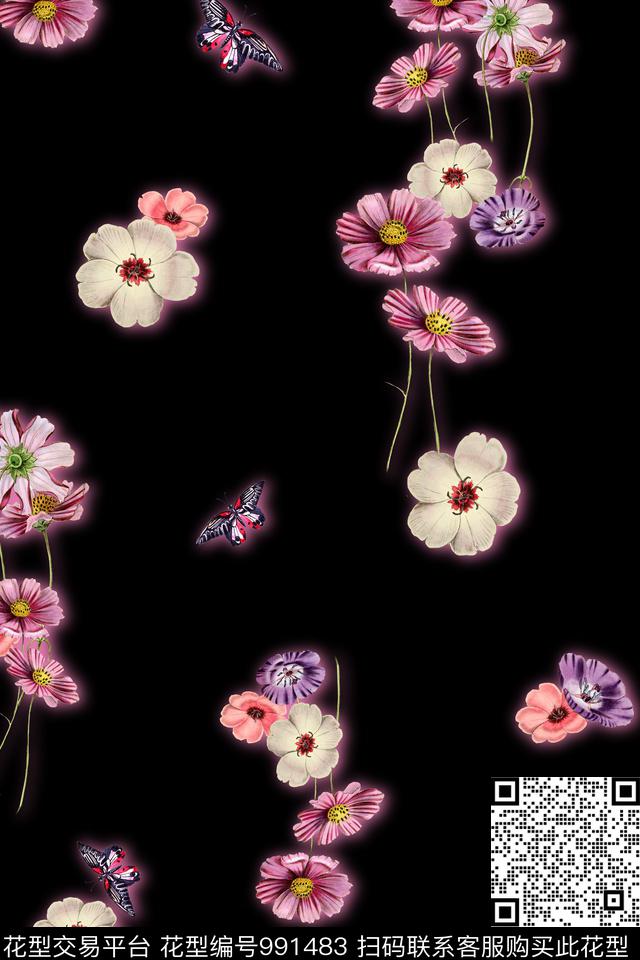 小碎花清爽底花卉手绘花卉数码印花华亿平台下载（图片编号: 991483） - 瓦栏（Walan）