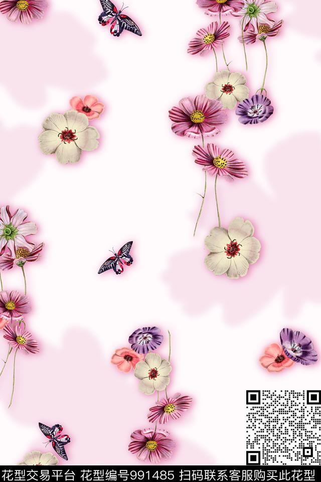 小碎花清爽底花卉手绘花卉数码印花华亿平台下载（图片编号: 991485） - 瓦栏（Walan）