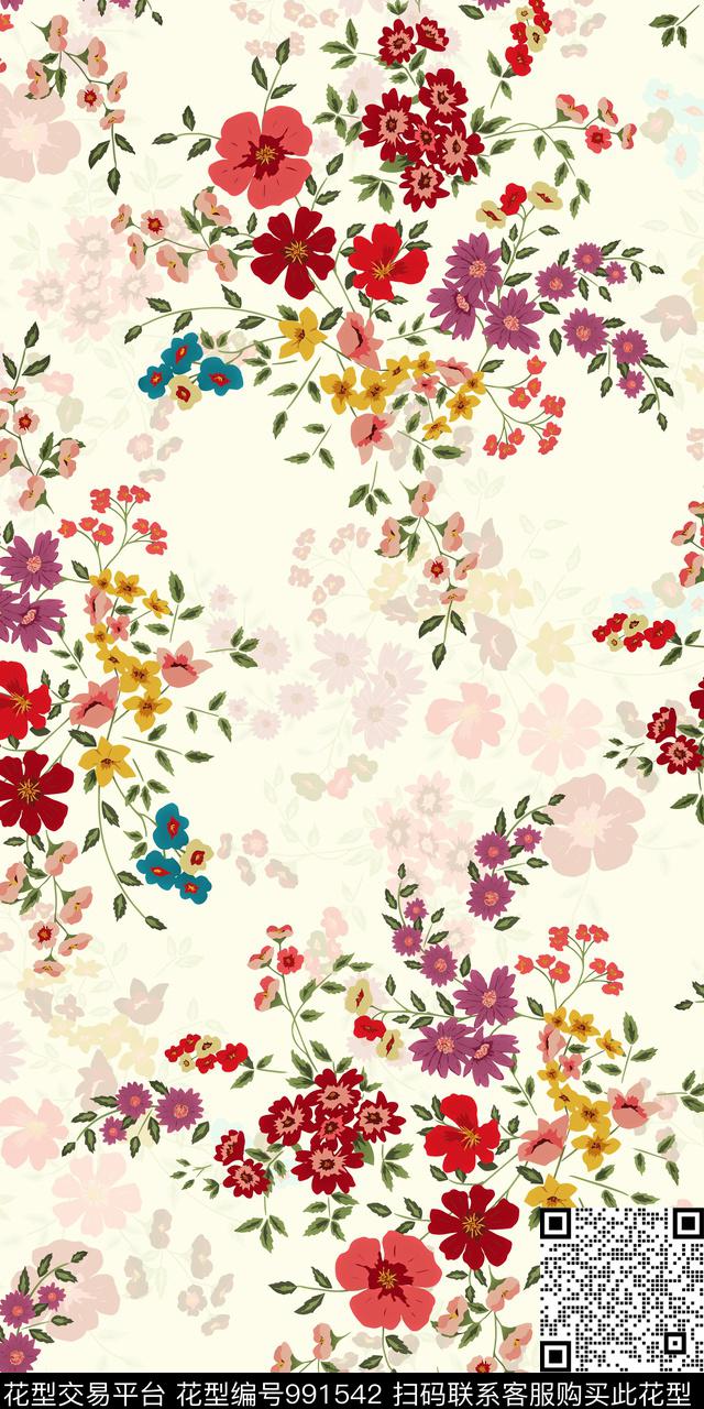 小碎花花卉清爽底花卉传统印花华亿平台下载（图片编号: 991542） - 瓦栏（Walan）