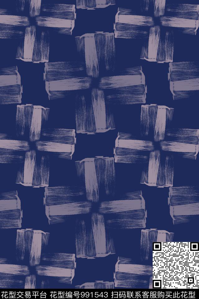 格子图案手绘线条笔触男装休闲花卉传统印花华亿平台下载（图片编号: 991543） - 瓦栏（Walan）