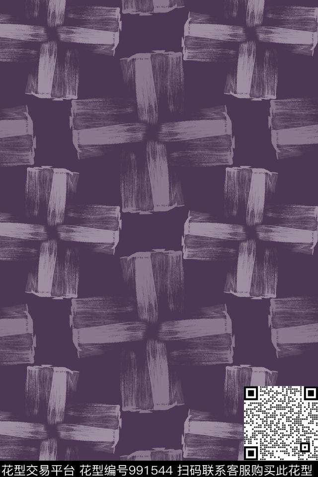 格子图案手绘线条笔触男装休闲花卉传统印花华亿平台下载（图片编号: 991544） - 瓦栏（Walan）