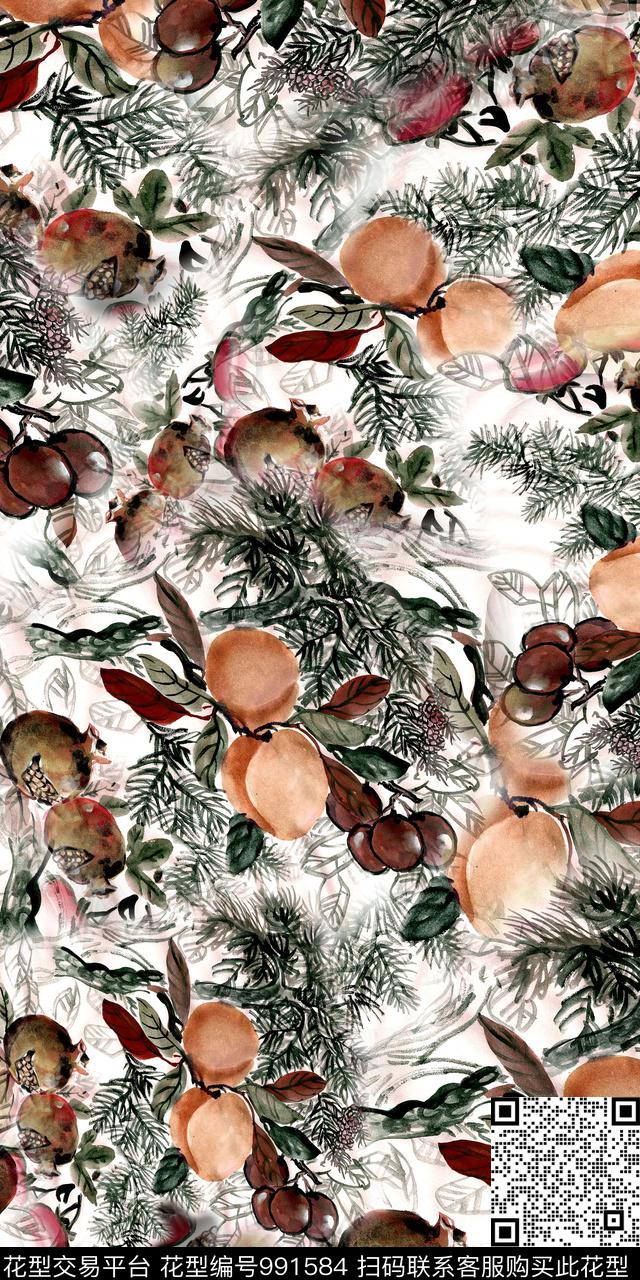 花卉水墨风3D立体数码印花华亿平台下载（图片编号: 991584） - 瓦栏（Walan）