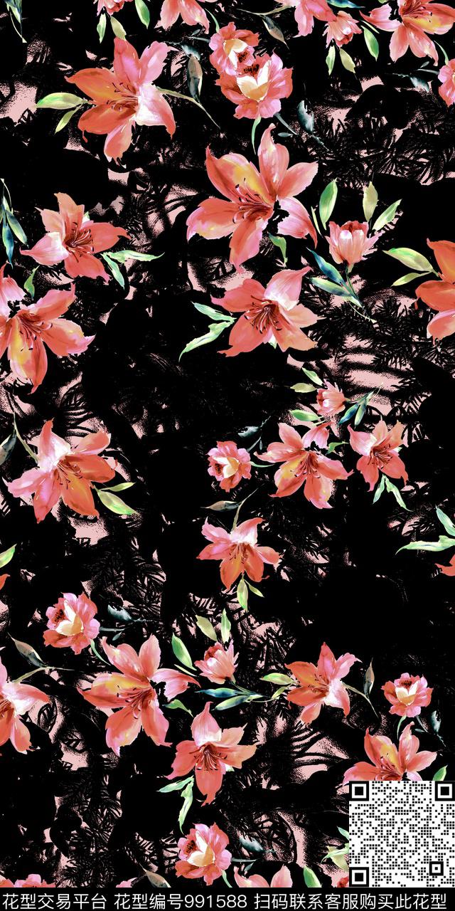 数码华亿平台花卉大牌风数码印花华亿平台下载（图片编号: 991588） - 瓦栏（Walan）