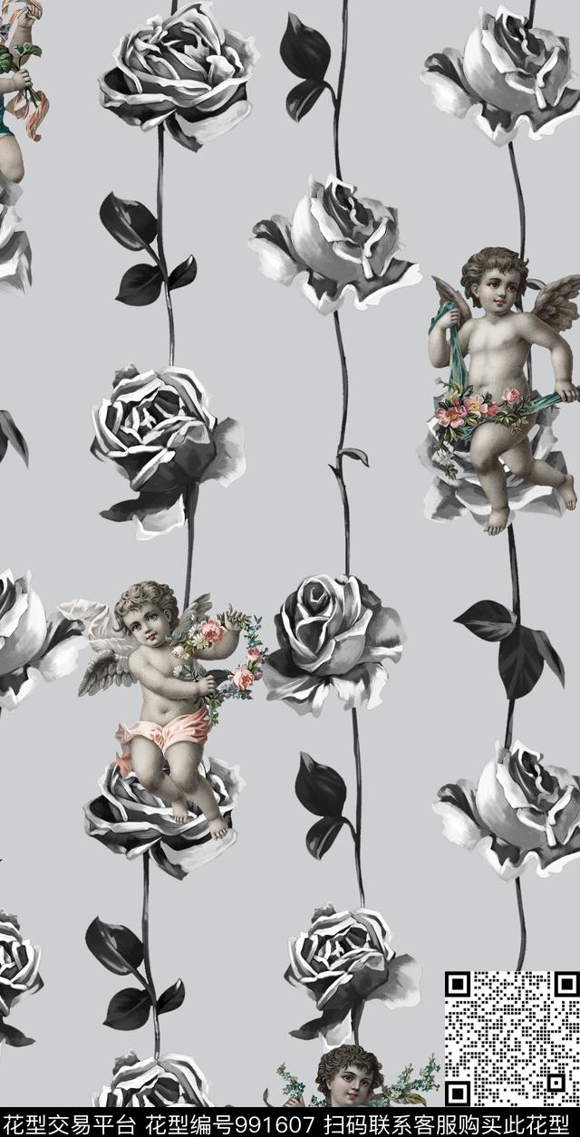 趣味花卉花卉人物数码印花华亿平台下载（图片编号: 991607） - 瓦栏（Walan）