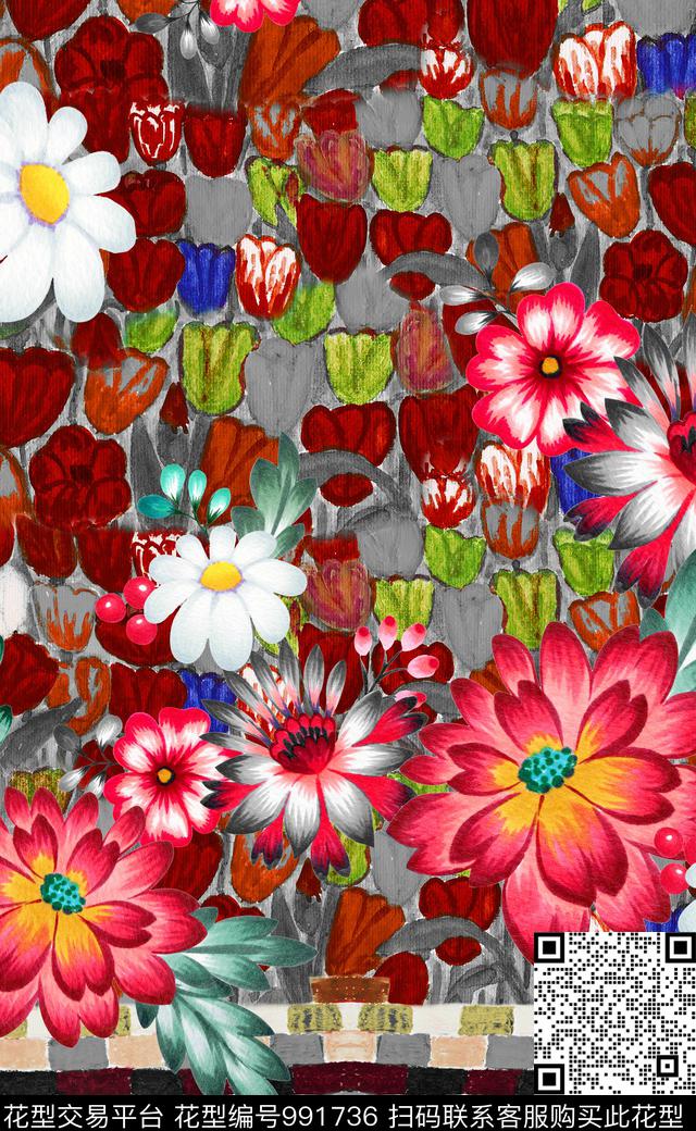 数码华亿平台民族风花卉数码印花华亿平台下载（图片编号: 991736） - 瓦栏（Walan）