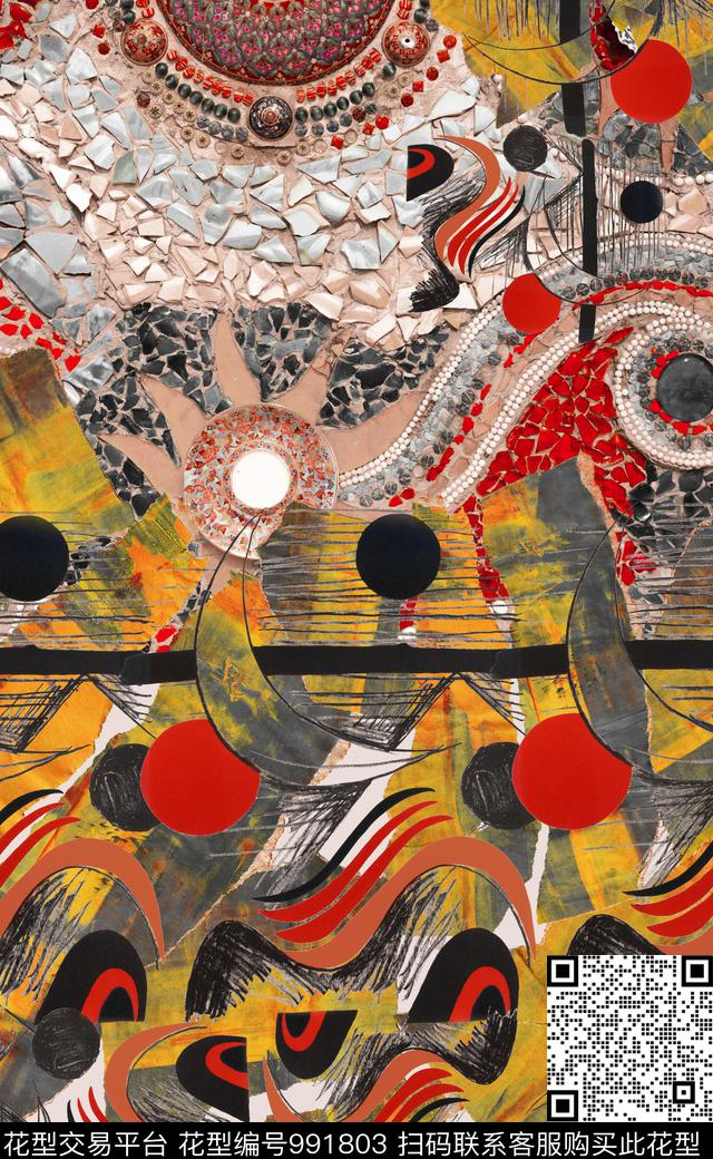 抽象几何复古数码印花华亿平台下载（图片编号: 991803） - 瓦栏（Walan）