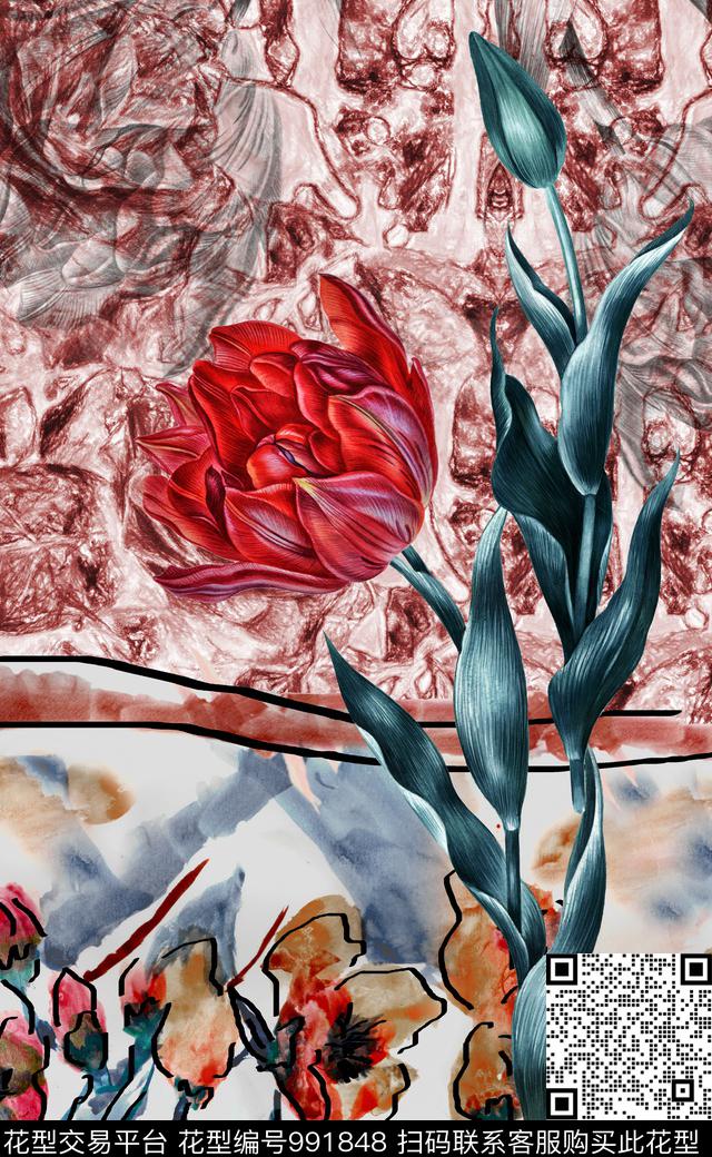 民族风花卉定位花数码印花华亿平台下载（图片编号: 991848） - 瓦栏（Walan）