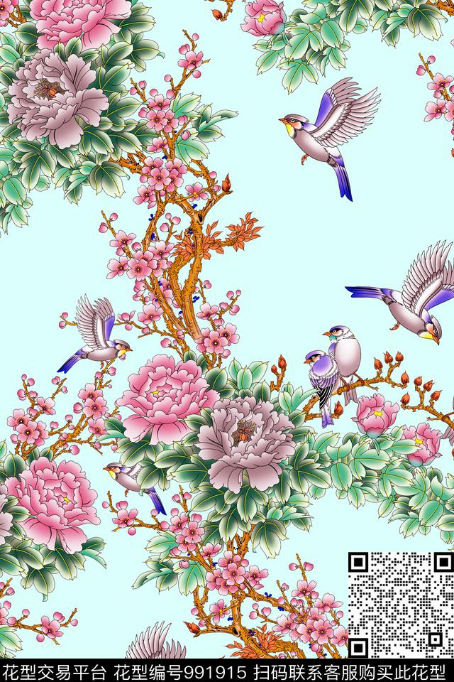 数码华亿平台春夏华亿平台手绘花卉数码印花华亿平台下载（图片编号: 991915） - 瓦栏（Walan）