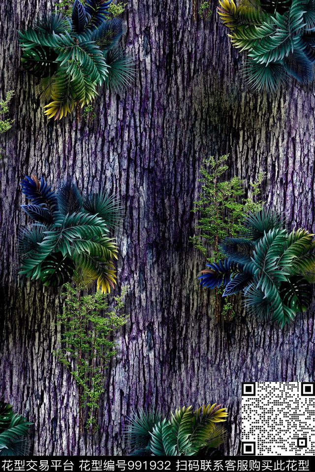 男装树纹绿植数码印花华亿平台下载（图片编号: 991932） - 瓦栏（Walan）