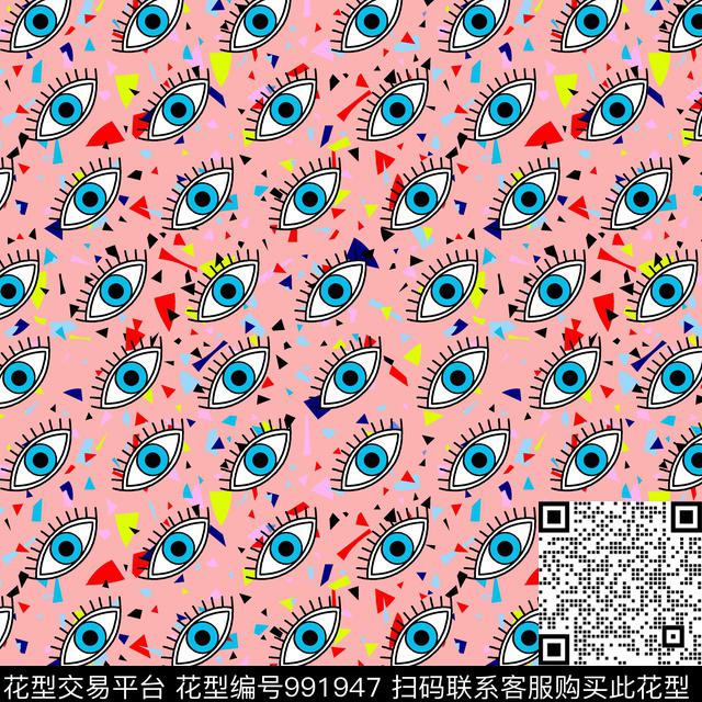 少女眼睛抽象传统印花华亿平台下载（图片编号: 991947） - 瓦栏（Walan）