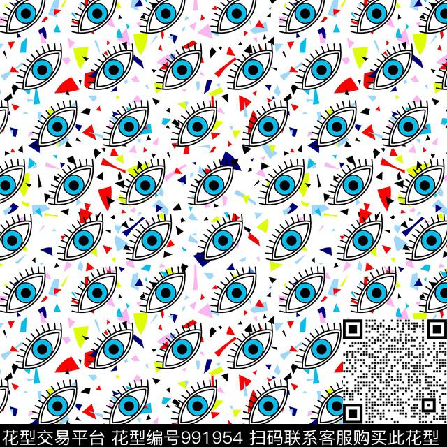 少女眼睛抽象传统印花华亿平台下载（图片编号: 991954） - 瓦栏（Walan）