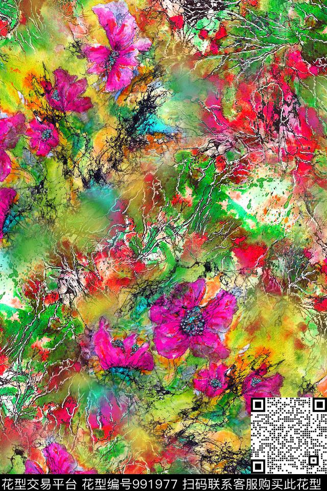 肌理抽象花卉数码印花华亿平台下载（图片编号: 991977） - 瓦栏（Walan）