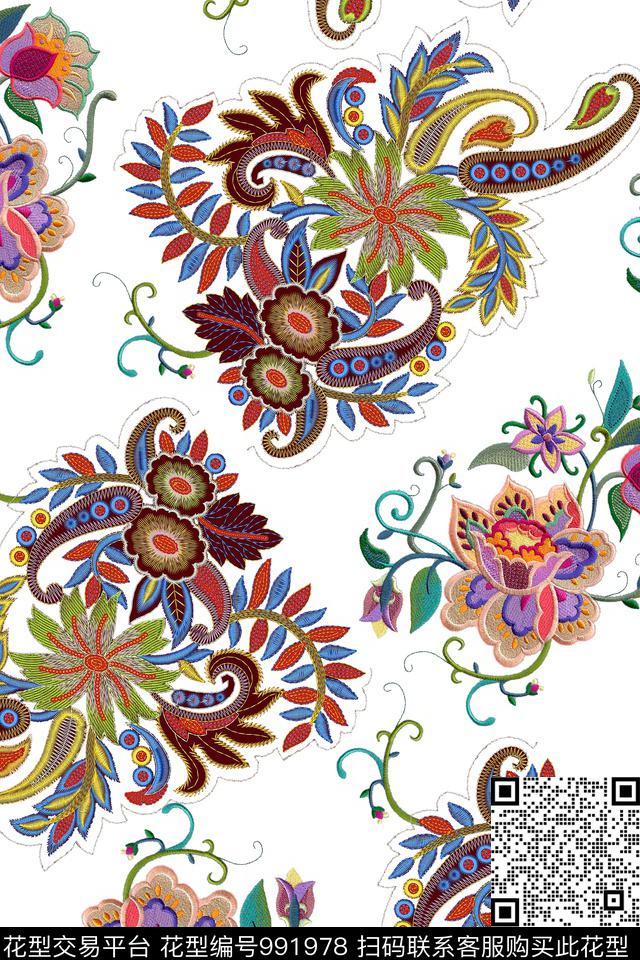 肌理花卉绣花华亿平台数码印花华亿平台下载（图片编号: 991978） - 瓦栏（Walan）