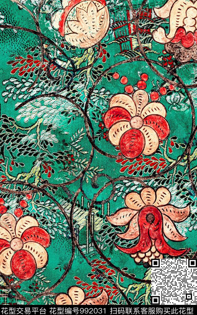 数码华亿平台民族风布纹数码印花华亿平台下载（图片编号: 992031） - 瓦栏（Walan）