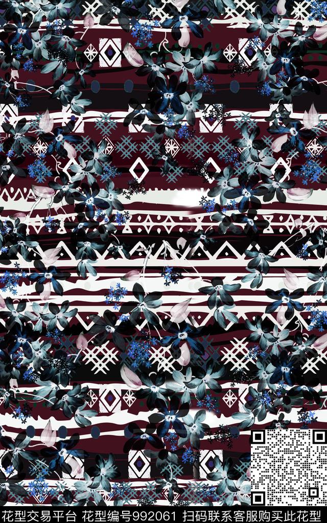 民族风抽象几何数码印花华亿平台下载（图片编号: 992061） - 瓦栏（Walan）