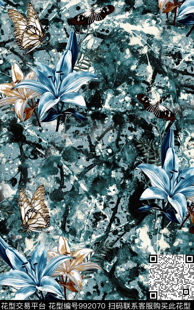 民族风抽象花卉数码印花华亿平台下载（图片编号: 992070） - 瓦栏（Walan）