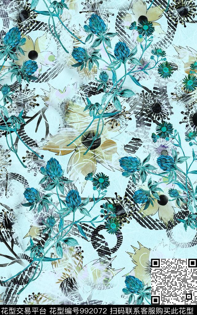 民族风抽象花卉数码印花华亿平台下载（图片编号: 992072） - 瓦栏（Walan）