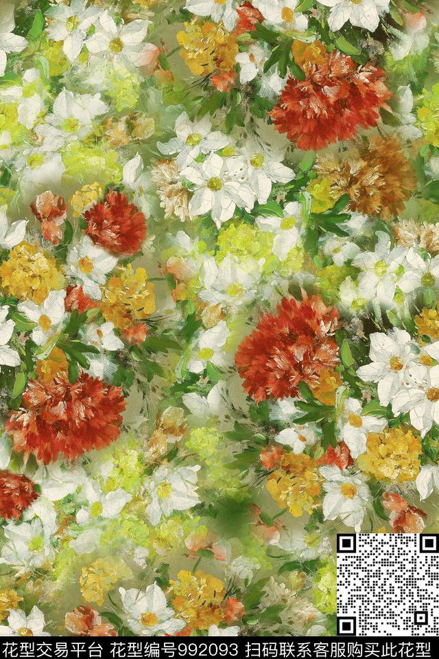 肌理花卉油画华亿平台数码印花华亿平台下载（图片编号: 992093） - 瓦栏（Walan）