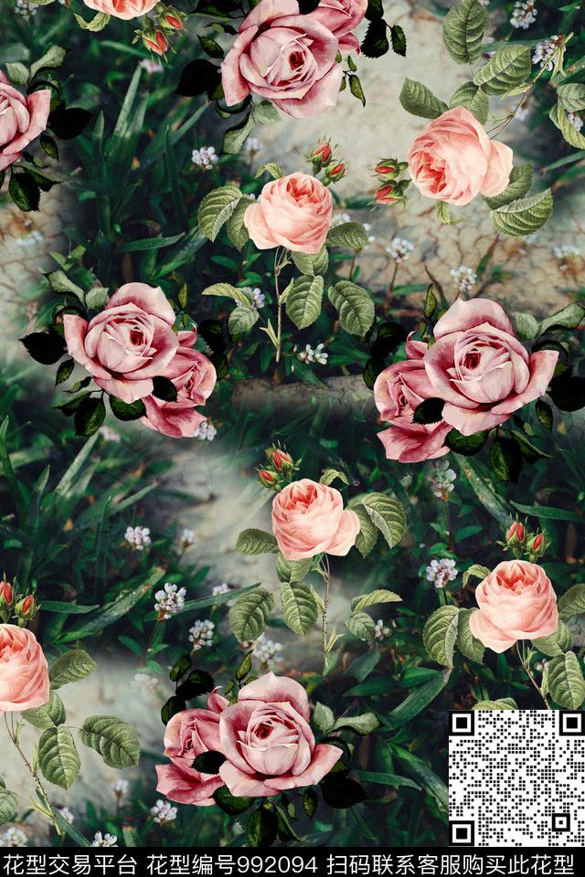 数码华亿平台抽象花卉玫瑰花数码印花华亿平台下载（图片编号: 992094） - 瓦栏（Walan）
