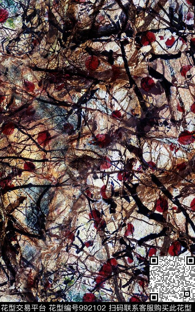 民族风抽象花卉数码印花华亿平台下载（图片编号: 992102） - 瓦栏（Walan）