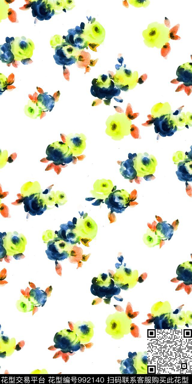 春夏华亿平台小碎花手绘花卉数码印花华亿平台下载（图片编号: 992140） - 瓦栏（Walan）