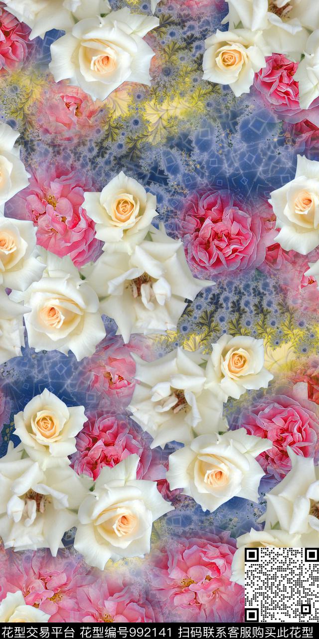 数码华亿平台手绘花卉女装数码印花华亿平台下载（图片编号: 992141） - 瓦栏（Walan）