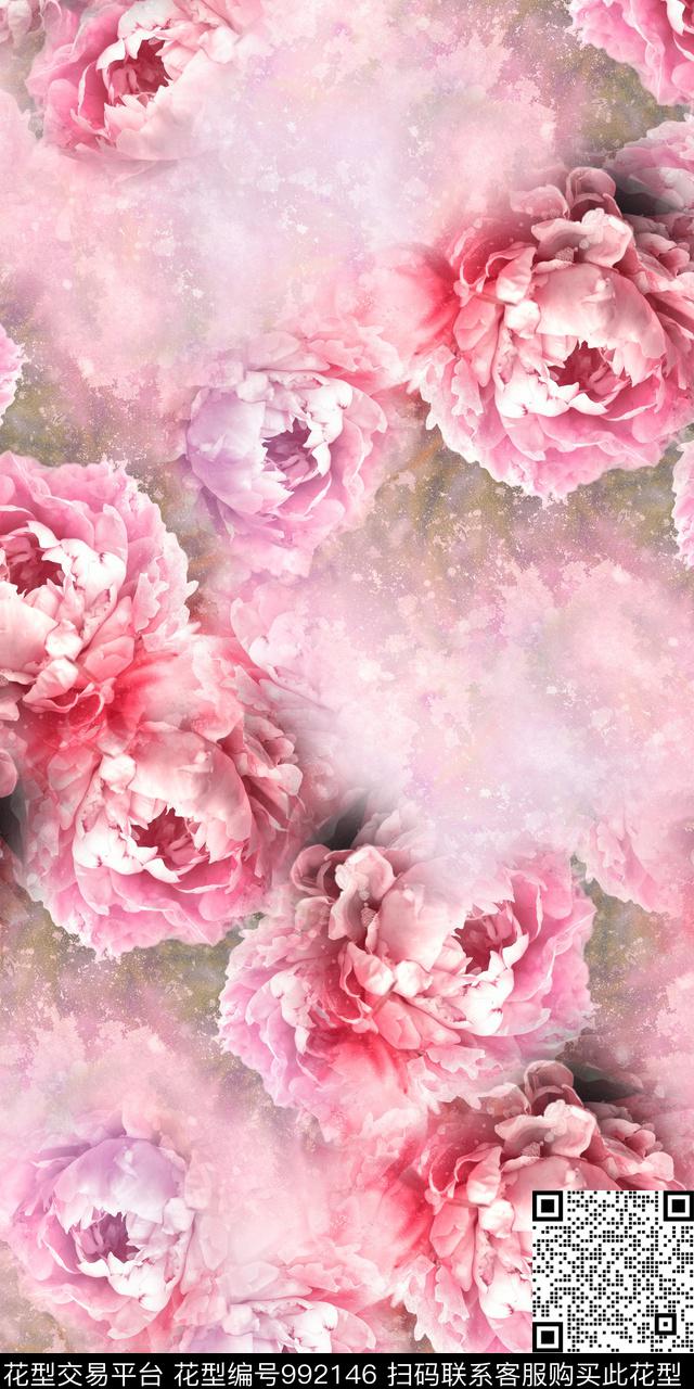 数码华亿平台手绘花卉女装数码印花华亿平台下载（图片编号: 992146） - 瓦栏（Walan）