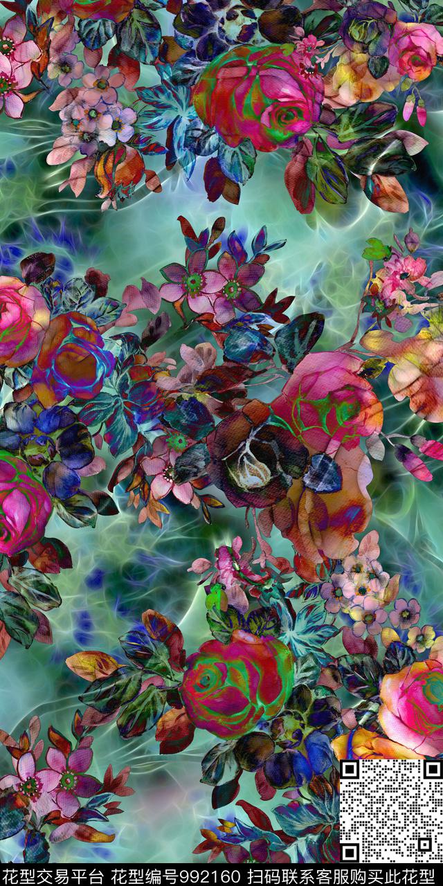 小碎花手绘花卉抽象花卉数码印花华亿平台下载（图片编号: 992160） - 瓦栏（Walan）