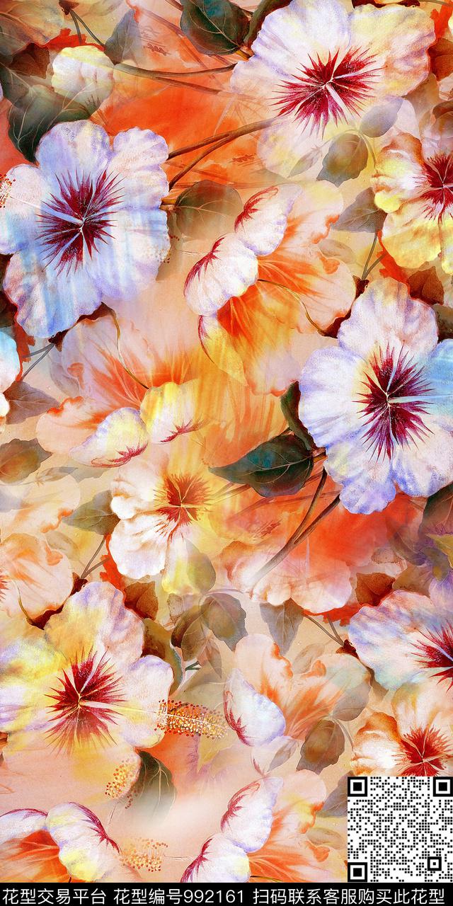 数码华亿平台水彩花卉手绘花卉数码印花华亿平台下载（图片编号: 992161） - 瓦栏（Walan）