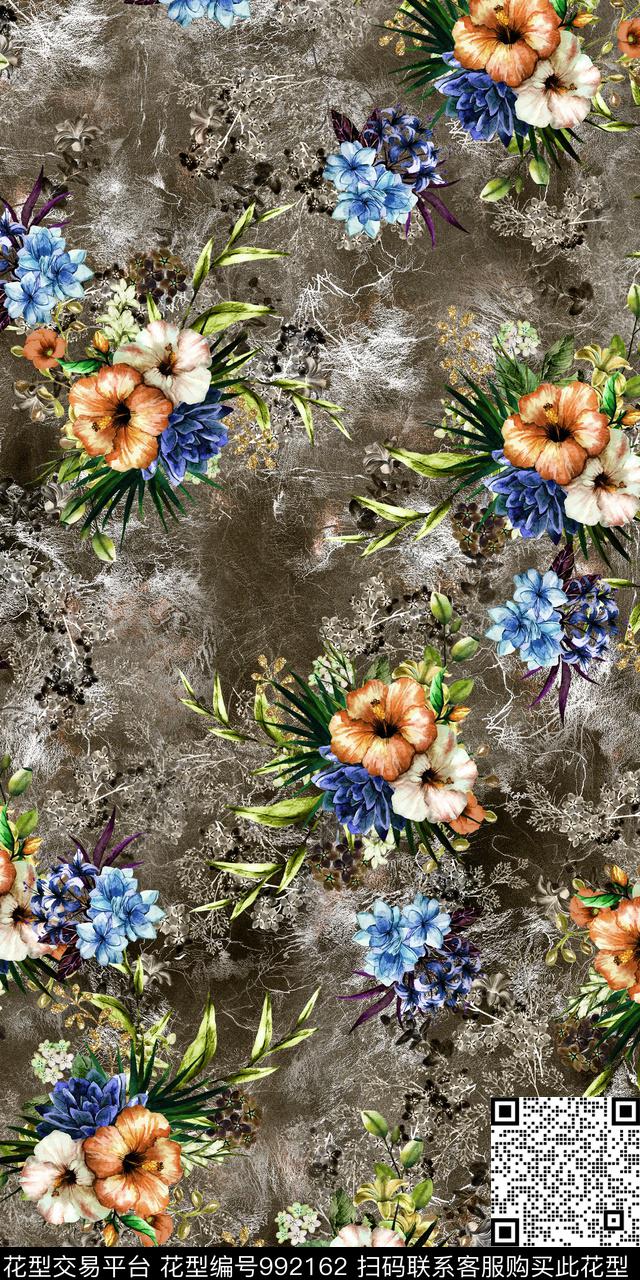 春夏华亿平台小碎花手绘花卉数码印花华亿平台下载（图片编号: 992162） - 瓦栏（Walan）