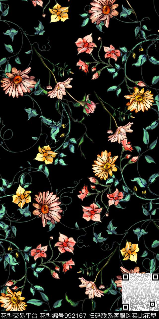 春夏华亿平台小碎花手绘花卉数码印花华亿平台下载（图片编号: 992167） - 瓦栏（Walan）