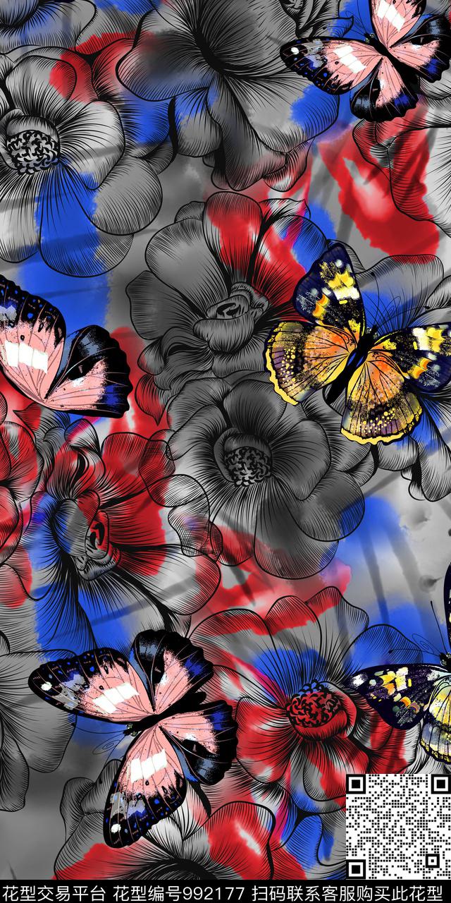 数码华亿平台抽象花卉女装数码印花华亿平台下载（图片编号: 992177） - 瓦栏（Walan）