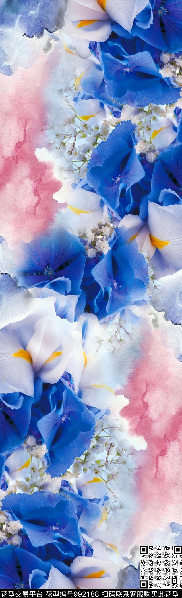 围巾满天星鸢尾花数码印花华亿平台下载（图片编号: 992188） - 瓦栏（Walan）