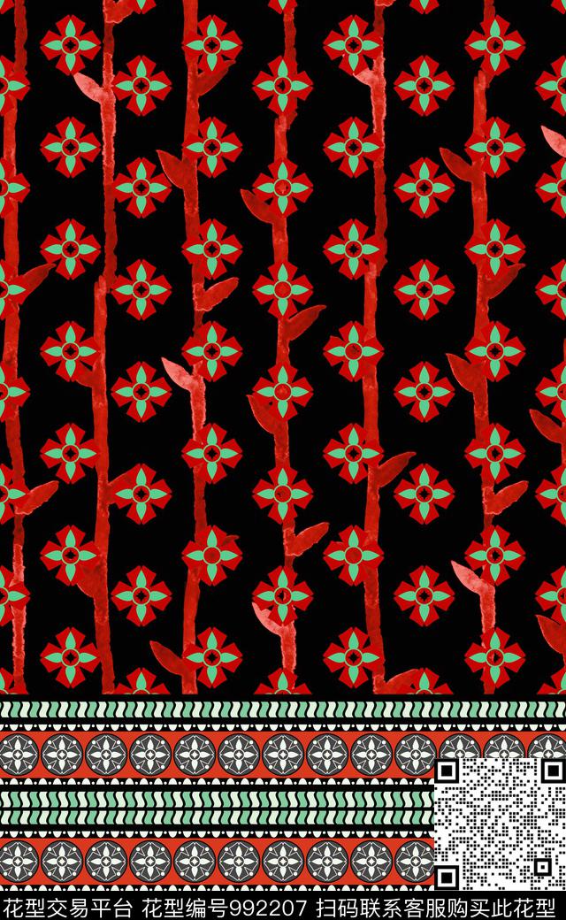 民族风花卉复古数码印花华亿平台下载（图片编号: 992207） - 瓦栏（Walan）