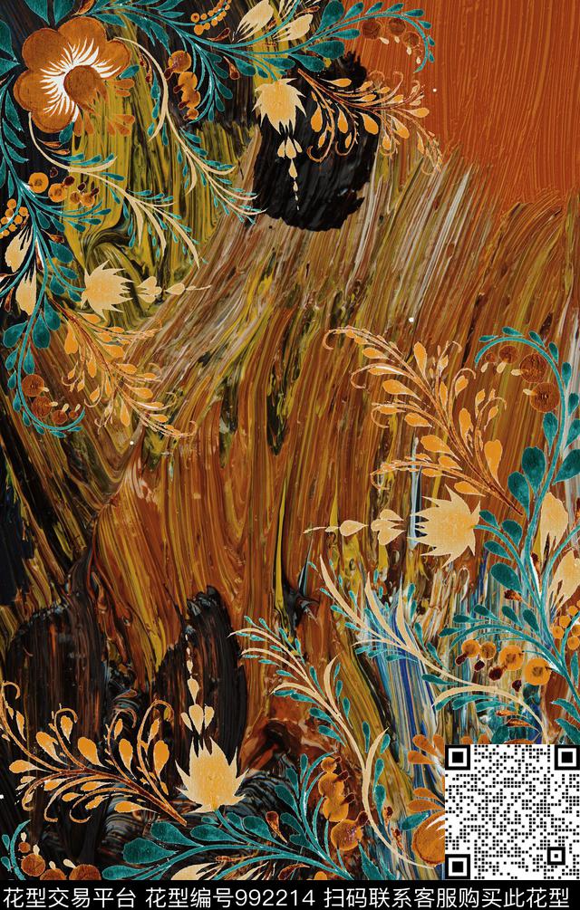 民族风花卉复古数码印花华亿平台下载（图片编号: 992214） - 瓦栏（Walan）
