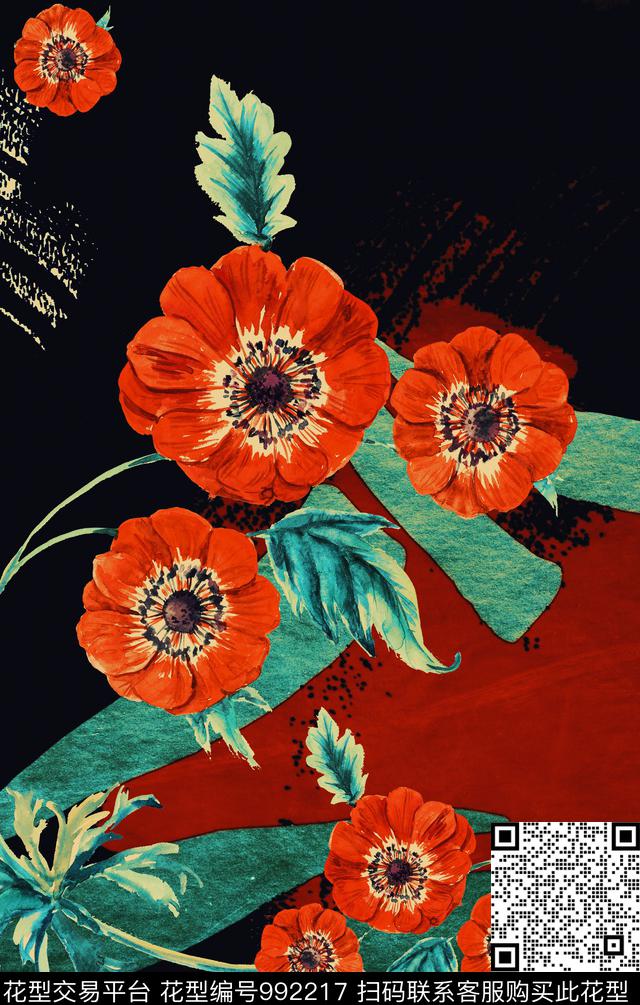 花卉复古定位花数码印花华亿平台下载（图片编号: 992217） - 瓦栏（Walan）