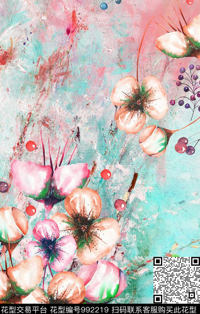 波西米亚手绘花卉炫彩数码印花华亿平台下载（图片编号: 992219） - 瓦栏（Walan）