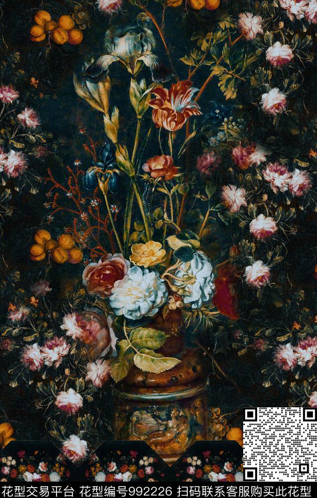 民族风花卉复古数码印花华亿平台下载（图片编号: 992226） - 瓦栏（Walan）