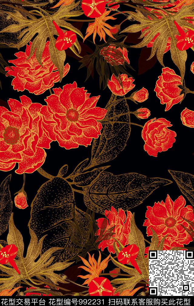 数码华亿平台民族风定位花数码印花华亿平台下载（图片编号: 992231） - 瓦栏（Walan）