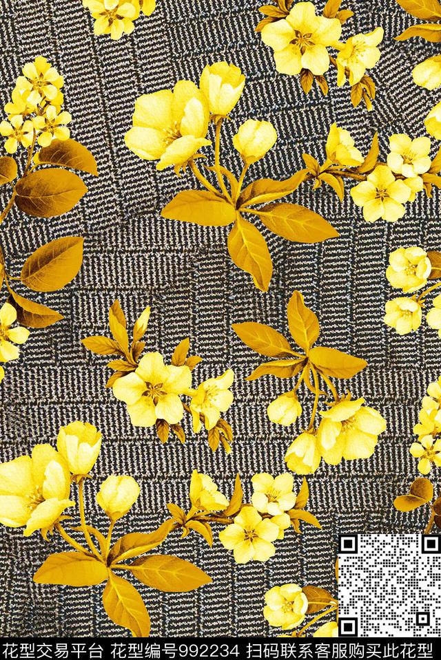 花卉复古手绘花卉数码印花华亿平台下载（图片编号: 992234） - 瓦栏（Walan）