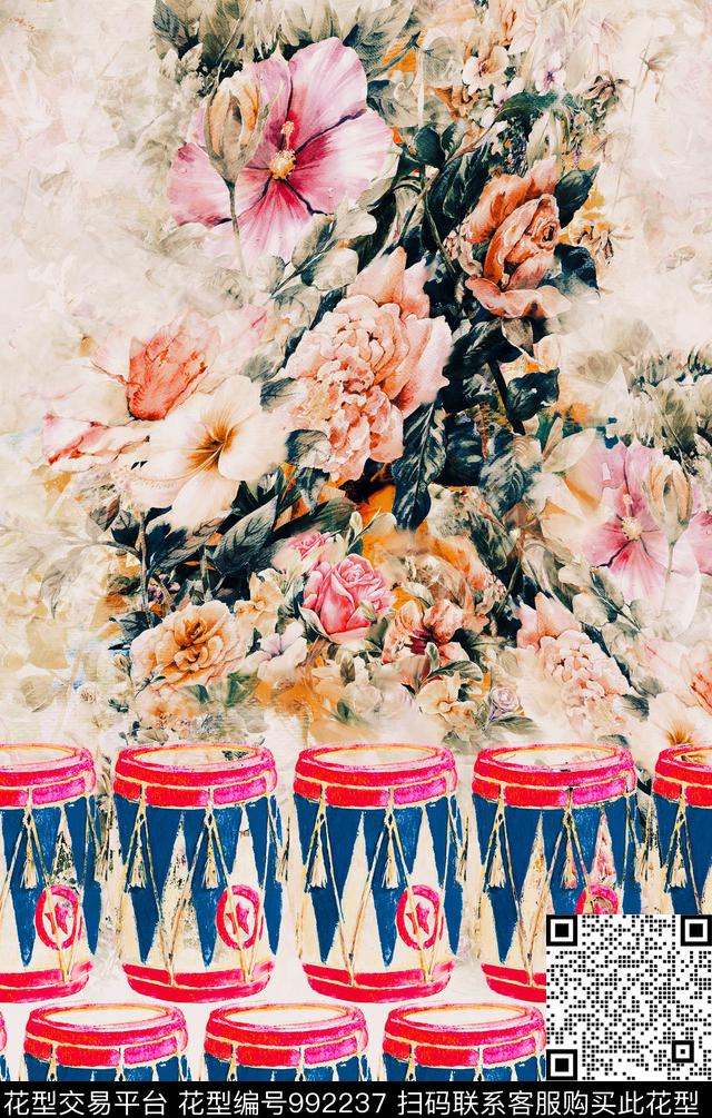 民族风花卉复古数码印花华亿平台下载（图片编号: 992237） - 瓦栏（Walan）