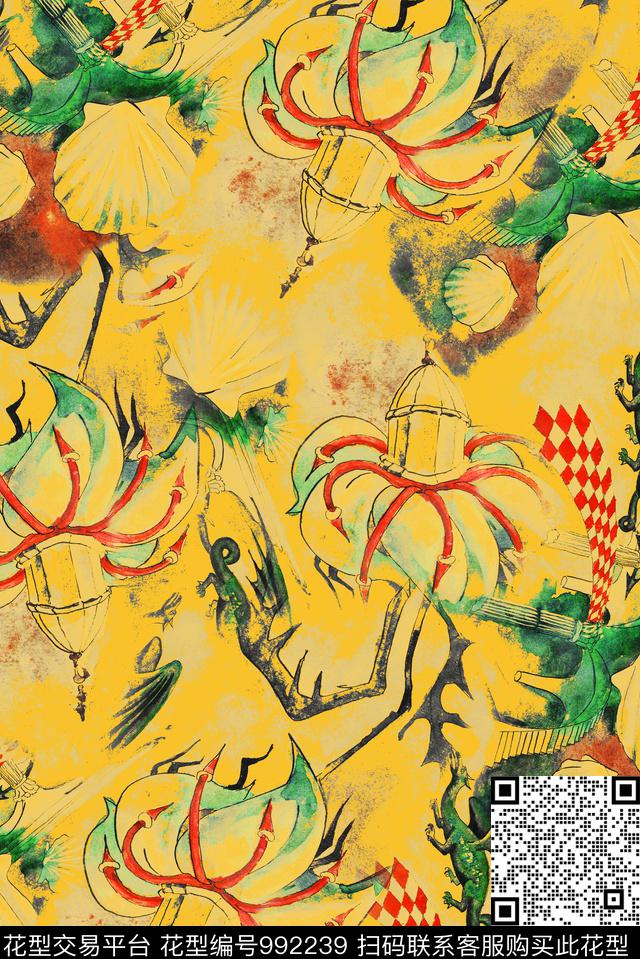 花卉复古清爽底花卉数码印花华亿平台下载（图片编号: 992239） - 瓦栏（Walan）