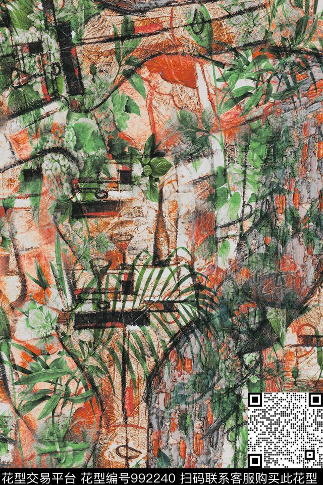 抽象复古油画华亿平台数码印花华亿平台下载（图片编号: 992240） - 瓦栏（Walan）