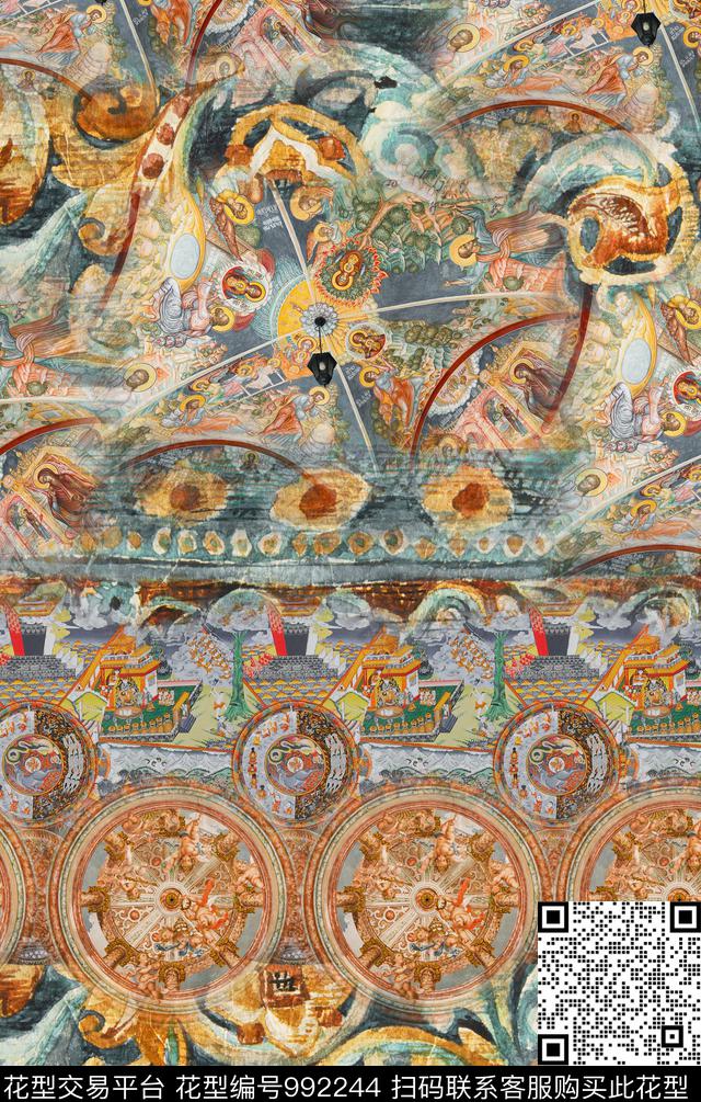 民族风花卉复古数码印花华亿平台下载（图片编号: 992244） - 瓦栏（Walan）
