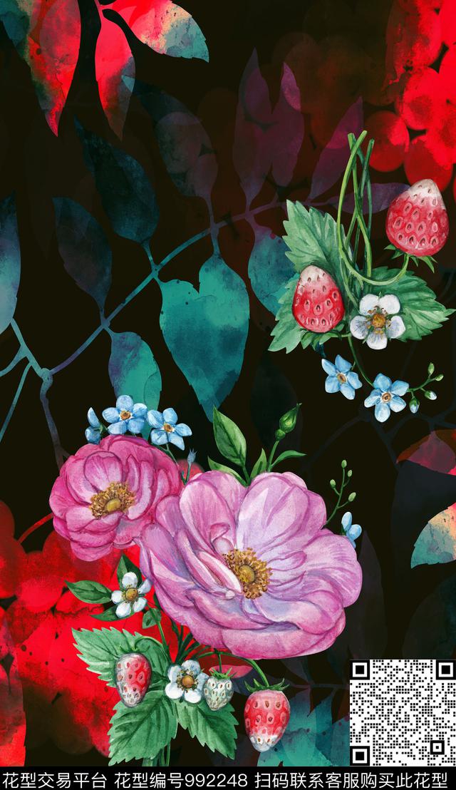 花卉复古定位花数码印花华亿平台下载（图片编号: 992248） - 瓦栏（Walan）