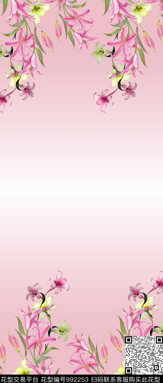 花卉百合定位花数码印花华亿平台下载（图片编号: 992253） - 瓦栏（Walan）
