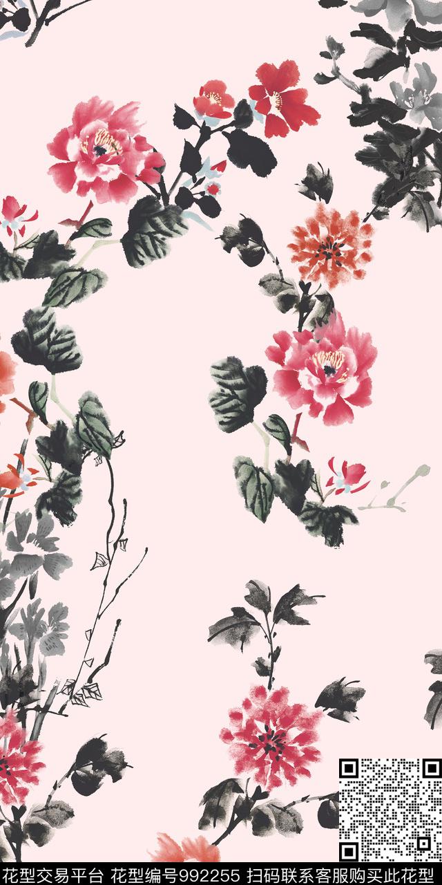 花卉水墨风3D立体数码印花华亿平台下载（图片编号: 992255） - 瓦栏（Walan）