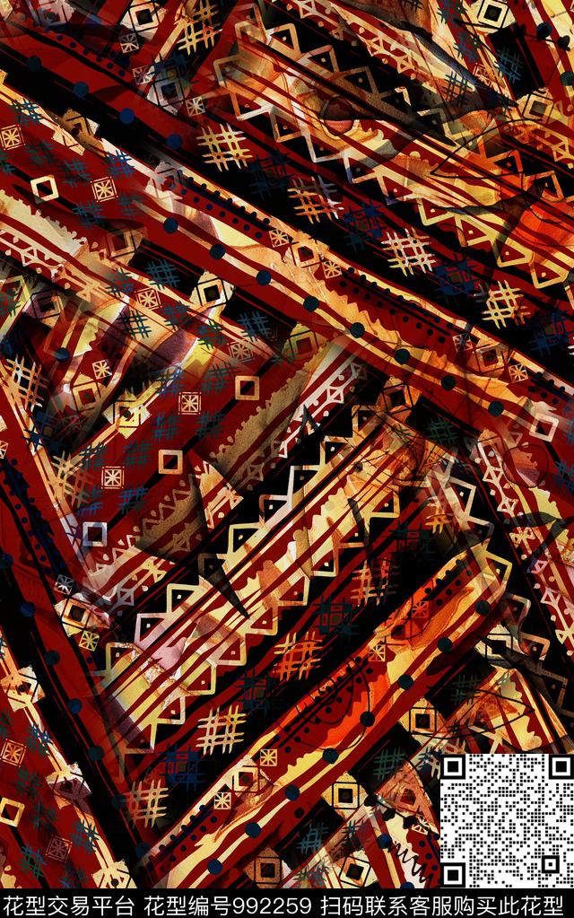民族风抽象几何数码印花华亿平台下载（图片编号: 992259） - 瓦栏（Walan）