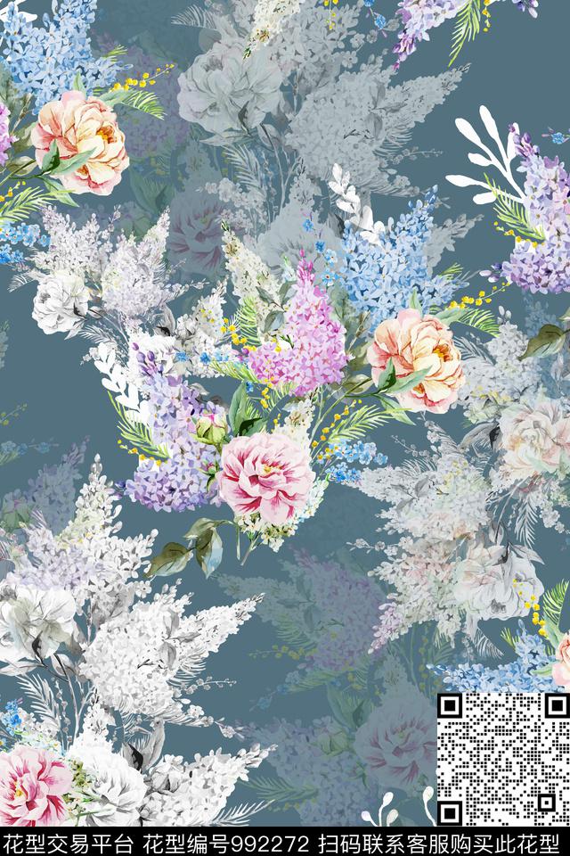 鸢尾花手绘花卉花卉数码印花华亿平台下载（图片编号: 992272） - 瓦栏（Walan）