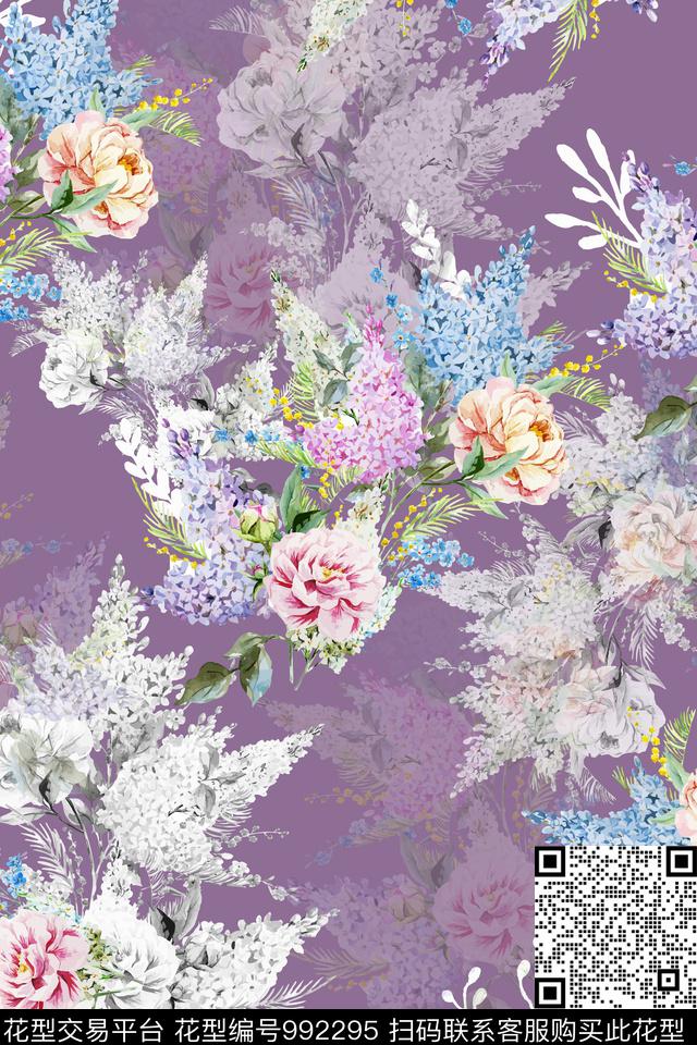 鸢尾花手绘花卉花卉数码印花华亿平台下载（图片编号: 992295） - 瓦栏（Walan）